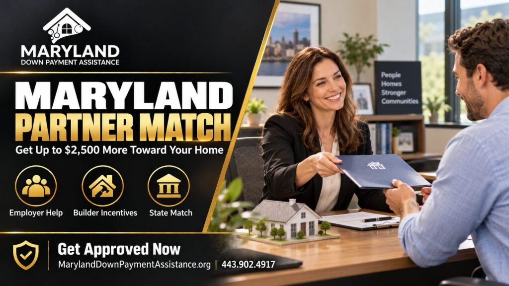 Maryland Partner Match down payment assistance – employer handing homebuyer assistance folder to employee