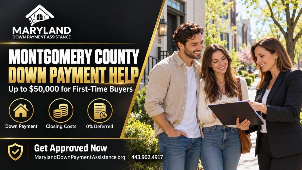 Montgomery County down payment assistance β first-time buyers reviewing options with a real estate agent